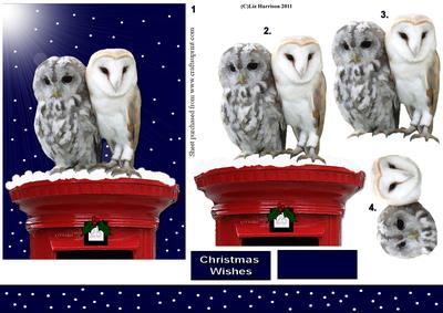 Owl Pair on a Christmas Post Box 3D Decoupage