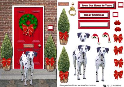 Dalmatian on a Christmas Door Step