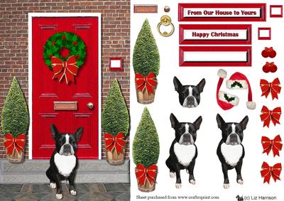 Boston Terrier Christmas Door Step
