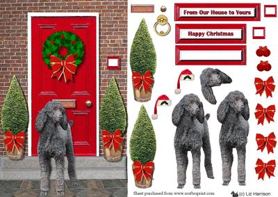 Black Standard Poodle Christmas Door Step