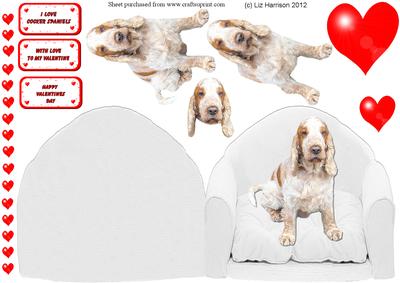 Cocker Spaniel & Hearts Arm Chair Card