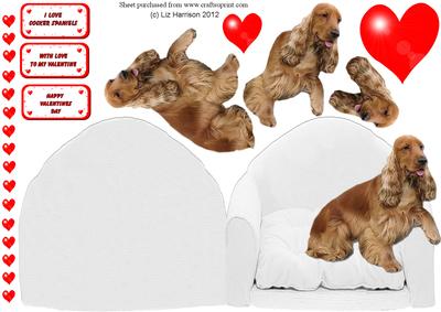 Golden Cocker Spaniel & Hearts Arm Chair Card