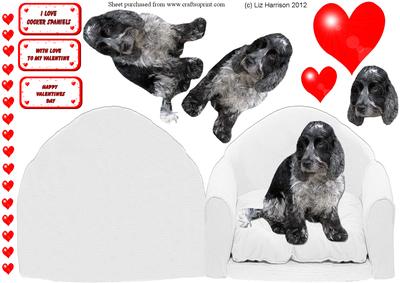 Cocker Spaniel & Hearts Arm Chair Card