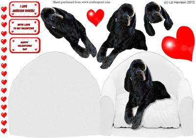 American Cocker Spaniel & Hearts Arm Chair Card