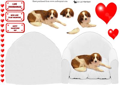 Kooikerhondje & Hearts Arm Chair Card