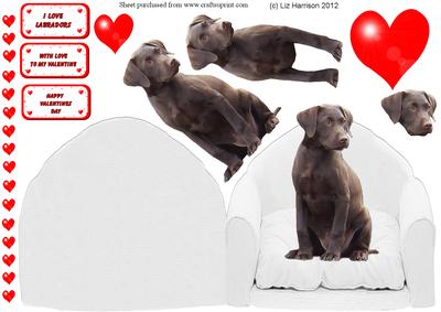 Chocolate Labrador & Hearts Arm Chair Card