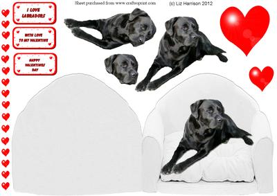 Black Labrador & Hearts Arm Chair Card