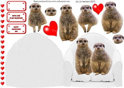 Meerkat Pair & Hearts Arm Chair Card