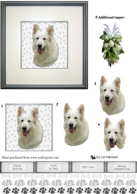 German Shepherd White Dog Portrait 3D Decoupage