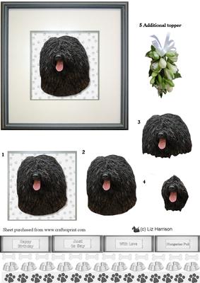Hungarian Puli Portrait 3D Decoupage