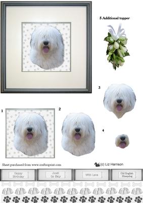 Old English Sheepdog Portrait 3D Decoupage