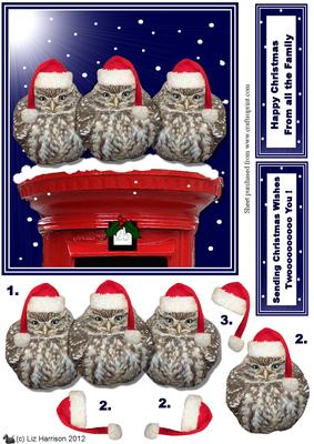 3 Little Owls on a Christmas Postbox 3D Decoupage