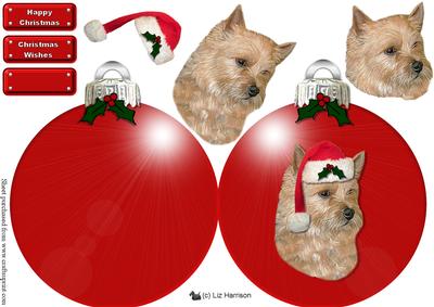 Norwich Terrier Christmas Bauble 3D Decoupage