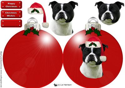 Staffie ,black & White,christmas Bauble 3D Decoupage