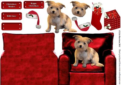Cute Terrier Christmas Armchair 3D Decoupage