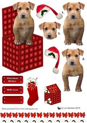Terrier in a Christmas Box 3D Decoupage