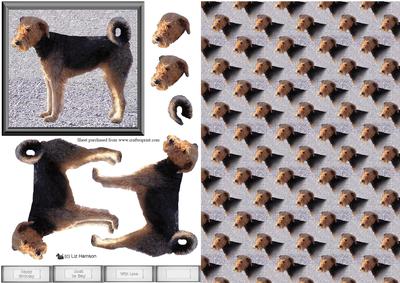 Airedale Terrier 3D Decoupage with Background