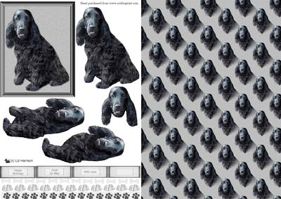 Cocker Spaniel Black Dog 3D Decoupage with Background