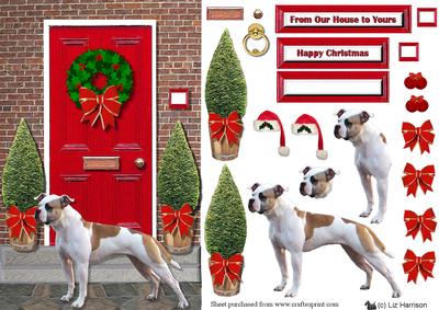 American Bulldog Christmas Door Step 3D Decoupage