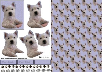 Westie Puppy in Hand 3D Decoupage with Background