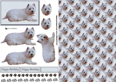 Westie Laying Down 3D Decoupage with Background