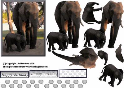 African Elephant & Baby 3D Decoupage