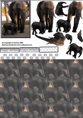 African Elephant & Baby 3D Decoupage with Background