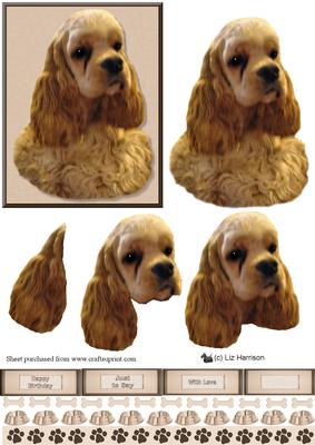 American Cocker Golden Spaniel 3D Decoupage