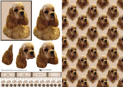 American Cocker Golden Spaniel 3D Decoupage with Background