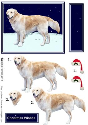 Golden Retriever Snow Scene 3D Decoupage