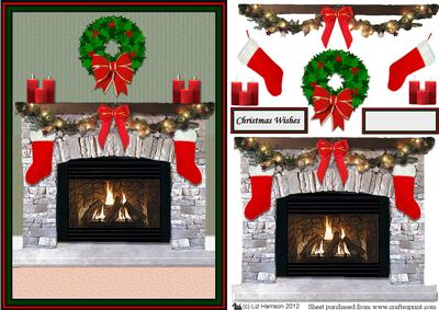 Christmas Fireplace Scene 3D Decoupage