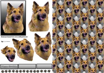 German Shepherd 4 Portrait 3D Decoupage with Background