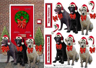 3 Labrador Retrievers Christmas Door 3D Decoupage