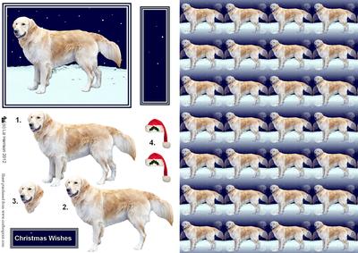 Golden Retriever Snow Scene 3D Decoupage & Background
