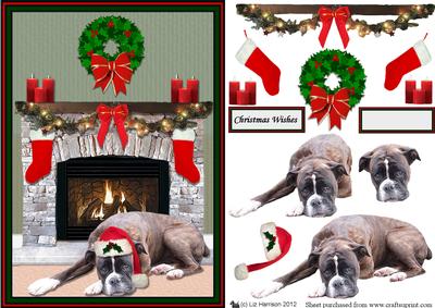 Boxer Dog Christmas Fireplace 3D Decoupage
