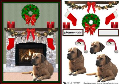 Bullmastiff Christmas Fireplace 3D Decoupage