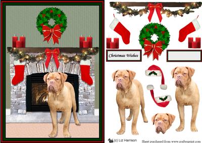 Dogue De Bordeaux Christmas Fireplace 3D Decoupage