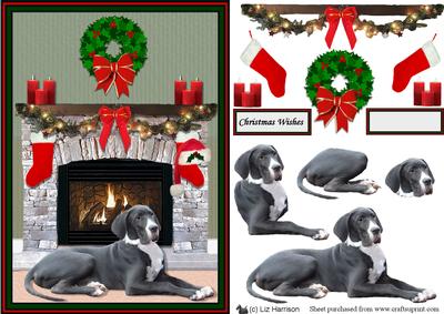 Great Dane Christmas Fireplace 3D Decoupage
