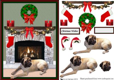 Mastiff Christmas Fireplace 3D Decoupage