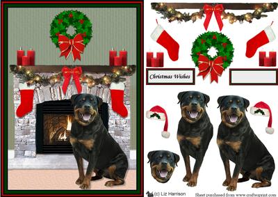 Rottweiler Christmas Fireplace 3D Decoupage
