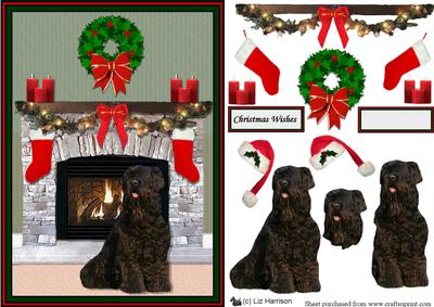 Russian Black Terrier Christmas Fireplace 3D Decoupage