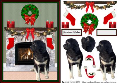 Tibetan Mastiff Christmas Fireplace 3D Decoupage