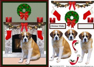 St.bernard Christmas Fireplace 3D Decoupage