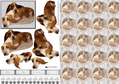 Basset Hound Pair 3D Decoupage with Background