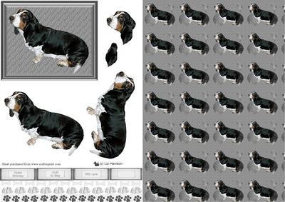 Basset Hound Black & Tan 3D Decoupage with Background