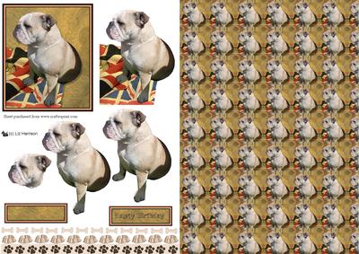 Bulldog & Flag 3D Decoupage with Background