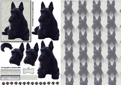 Scottie Dog Sat 3D Decoupage with Background
