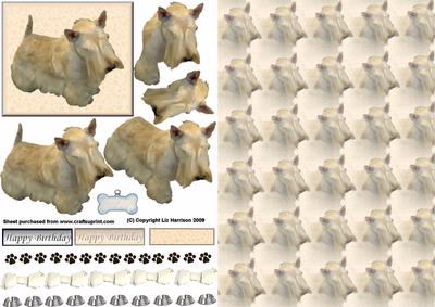 Scottie Dog Wheaten 3D Decoupage with Background