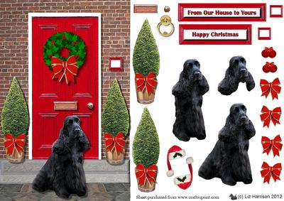 Black Cocker Spaniel Christmas Door 3D Decoupage