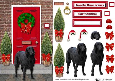 Flat Coated Retiever Christmas Doorstep 3D Decoupage